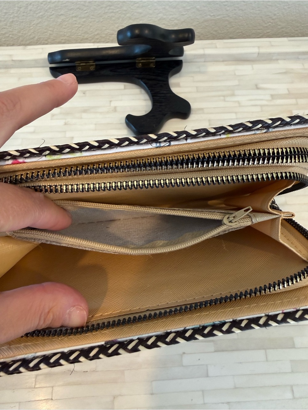 Woven Black and Cream Stripe Women's Clutch - Picture 3 of 8